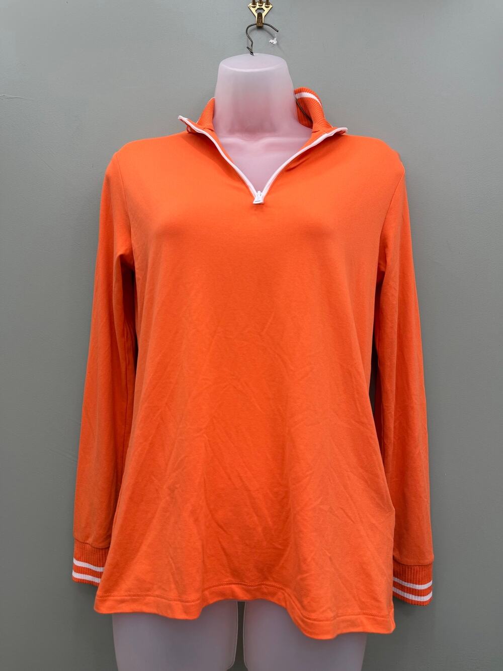 Polo Golf Ralph Lauren Orange Quarter Zip Pullover L Striped Cuff Performance